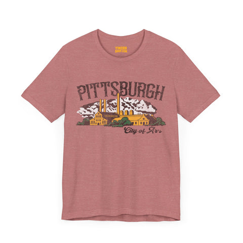 Pittsburgh City of Iron Vintage Logo - Short Sleeve Tee T-Shirt Printify Heather Mauve S 