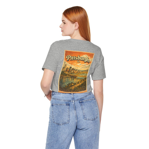 Vintage Pittsburgh Sunset (Print on Back) - Unisex Jersey Short Sleeve Tee
