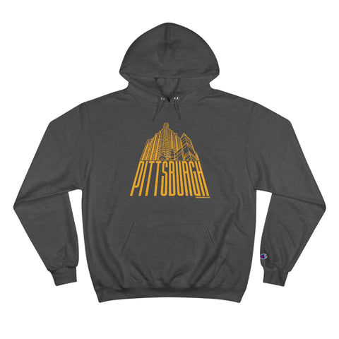 Pittsburgh Glass Building - Champion Hoodie Hoodie Printify Charcoal Heather S 