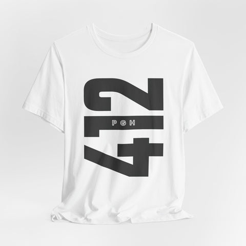 412 Bold Vertical Number Tee — Minimalist Monochrome Graphic T-Shirt