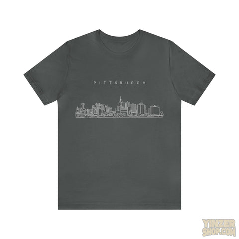Pittsburgh One Line Drawing of Skyline T-Shirt  - Unisex bella+canvas 3001 T-Shirt Printify Asphalt S 