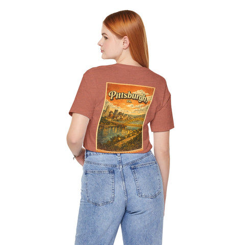 Vintage Pittsburgh Sunset (Print on Back) - Unisex Jersey Short Sleeve Tee