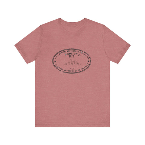 Pittsburgh Border Stamp - Short Sleeve T-Shirt in heather mauve with black graphic, designed for slim fit comfort and fast delivery service.