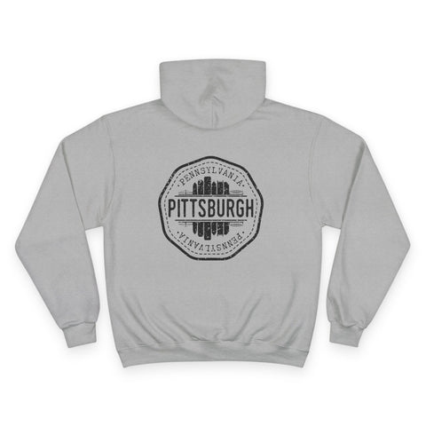 Pittsburgh Vintage Stamp - Print on back - Champion Hoodie
