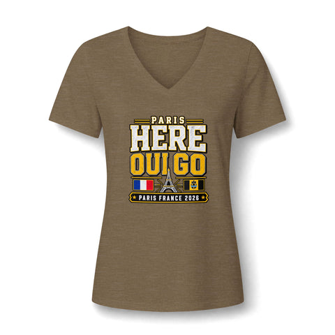Paris 'Here Oui Go' Women's V-Neck Tee — France 2026 Travel Souvenir