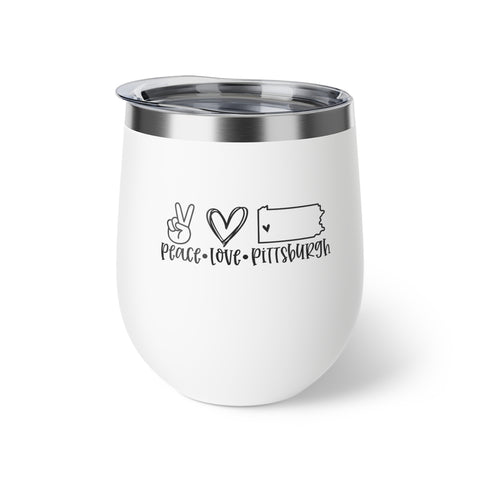 Peace Love & Pittsburgh with Carnegie Quote Copper Vacuum Insulated Cup, 12oz Mug Printify White 12oz