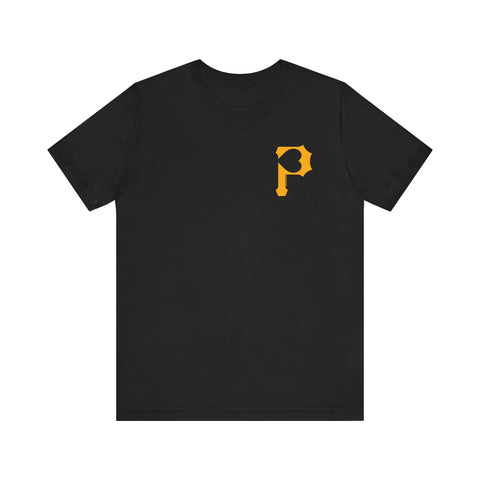 Heart of Pittsburgh - P for Pittsburgh Series - PRINT ON BACK - Short Sleeve Tee T-Shirt Printify Black S 