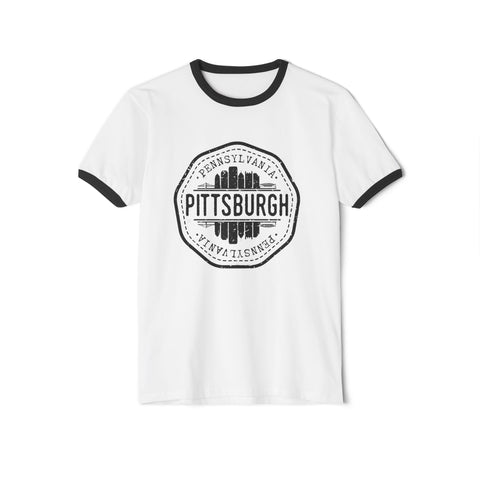Pittsburgh Vintage Stamp - Unisex Cotton Ringer T-Shirt