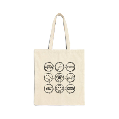 Retro Pittsburgh Icons Canvas Tote — Yinz Bottlecap Design