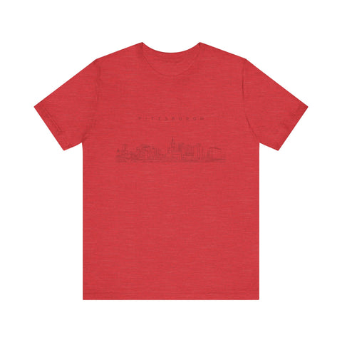 Pittsburgh One Line Drawing of Skyline T-Shirt  - Unisex bella+canvas 3001 T-Shirt Printify Heather Red S 