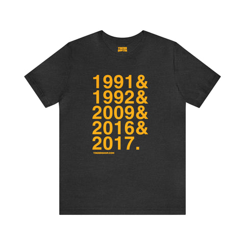 Pittsburgh Penguins Stanley Cups Ampersand - Short Sleeve Tee T-Shirt Printify Dark Grey Heather S 