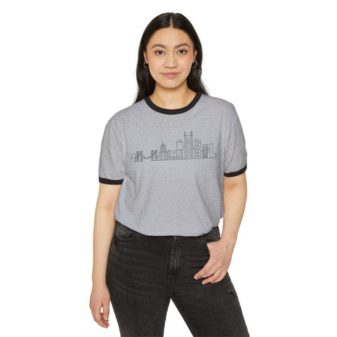 Pittsburgh Skyline Doodle - Next Level Unisex Cotton Ringer T-Shirt