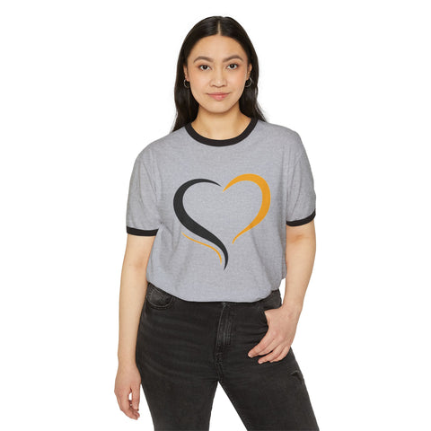 Black and Yellow Heart - Unisex Cotton Ringer T-Shirt