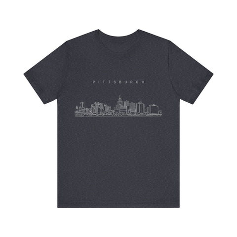 Pittsburgh One Line Drawing of Skyline T-Shirt  - Unisex bella+canvas 3001 T-Shirt Printify Heather Navy S 