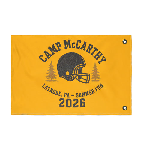 Camp McCarthy 2026 Double-Sided Outdoor Flag — Latrobe PA Summer Camp Football Design