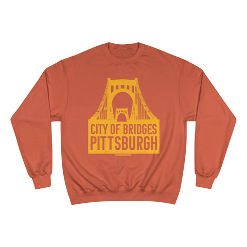 Pittsburgh, City of Bridges - Champion Crewneck Sweatshirt Sweatshirt Printify Orange XL 