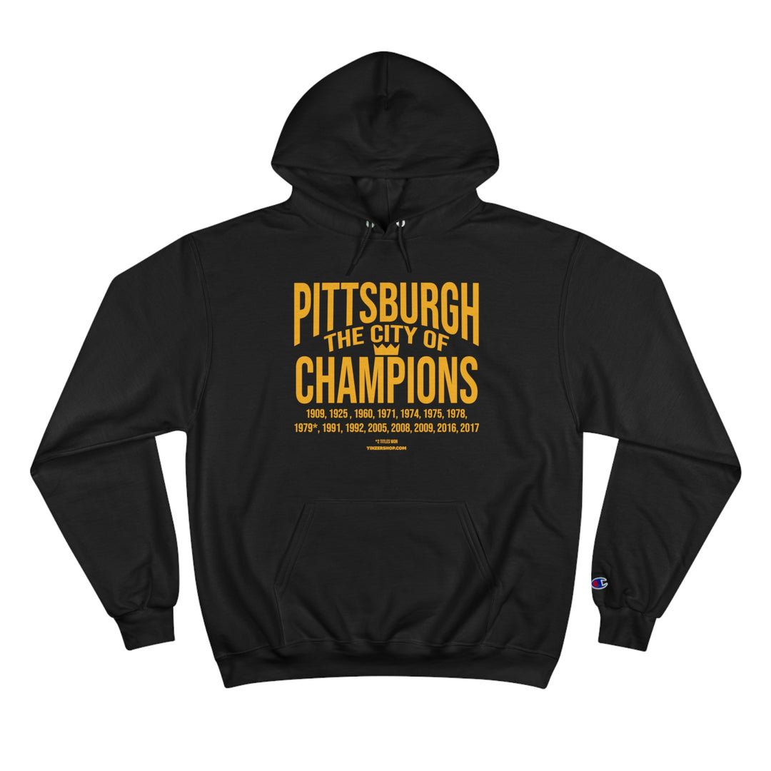 Pittsburgh, The City of Champions - Champion Hoodie Hoodie Printify Black S 
