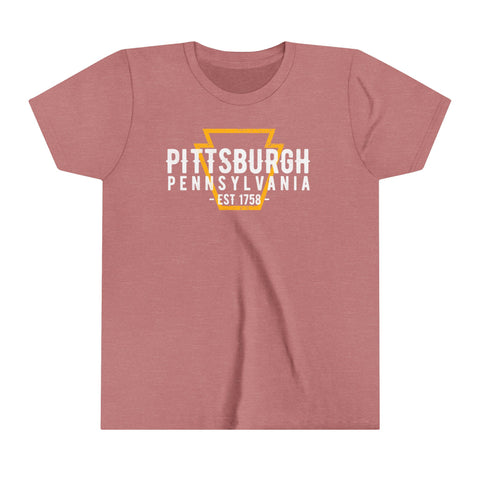 Pittsburgh PA Keystone - Youth Short Sleeve Tee Kids clothes Printify Heather Mauve S