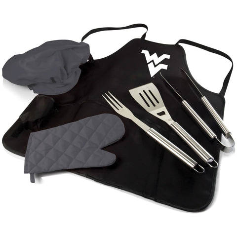 West Virginia Mountaineers - BBQ Apron Tote Pro Grill Set  Picnic Time Family of Brands Black  