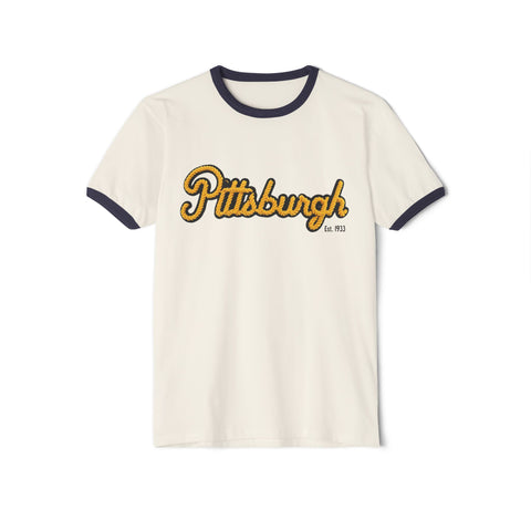 Pittsburgh Faux Embroidery Unisex Cotton Ringer T-Shirt