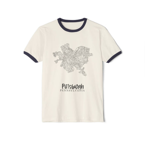 Pittsburgh Neighborhood Map Unisex Cotton Ringer T-Shirt