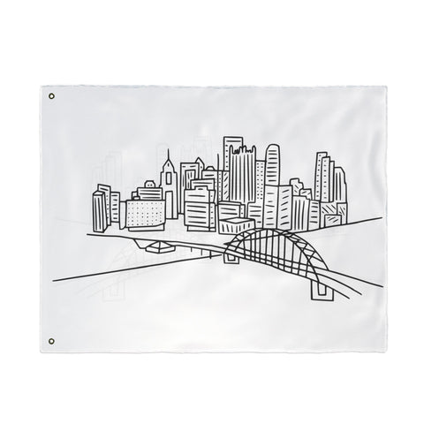 Pittsburgh Cartoon Skyline - Double Sided Flag