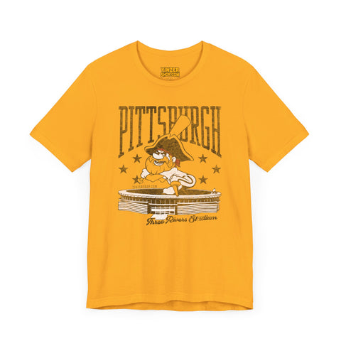 Pittsburgh Pirates Baseball Three River Stadium Retro Design - Short Sleeve Tee T-Shirt Printify Gold S 