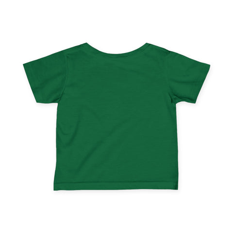 Back view of dark green Cleveland Smells Like My Diaper infant jersey t-shirt, cozy and unisex baby apparel.