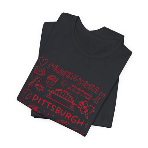 Pittsburgh Doodle Collage - Unisex Jersey Short Sleeve Tee