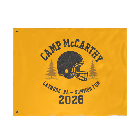 Camp McCarthy 2026 Double-Sided Outdoor Flag — Latrobe PA Summer Camp Football Design