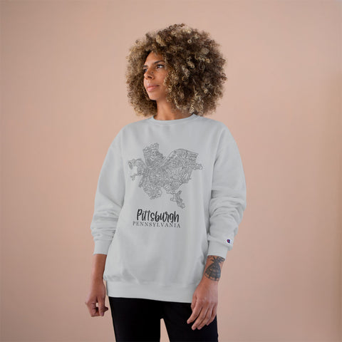 Pittsburgh Topo Word Map Graphic Premium Fit Champion Sweatshirt