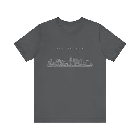 Pittsburgh One Line Drawing of Skyline T-Shirt  - Unisex bella+canvas 3001 T-Shirt Printify Asphalt S 