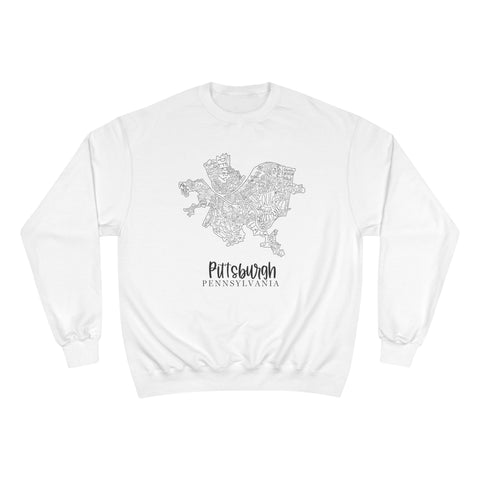 Pittsburgh Topo Word Map Graphic Premium Fit Champion Sweatshirt