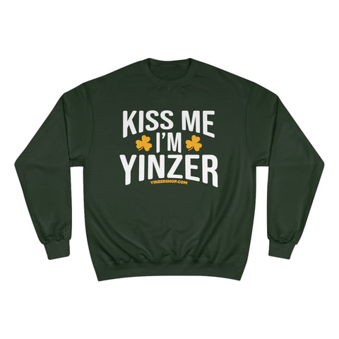 Kiss Me, I'm Yinzer - Champion Crewneck Sweatshirt Sweatshirt Printify Dark Green S 