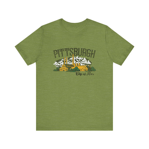 Pittsburgh City of Iron Vintage Logo - Short Sleeve Tee T-Shirt Printify Heather Green S 