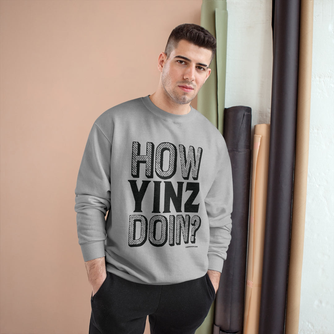 How Yinz Doin? - Champion Crewneck Sweatshirt Sweatshirt Printify   