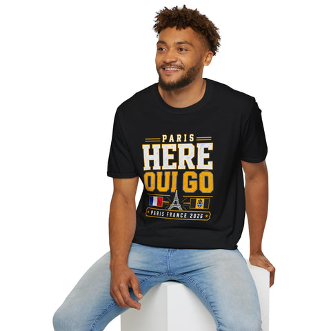 Paris Here Oui Go ( Here We Go ) T-Shirt | Pittsburgh Black & Gold | Gildan Softstyle Shirt