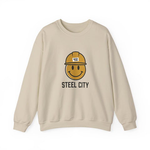 Steel City 412 Hardhat Smiley Crewneck Sweatshirt | Pittsburgh Draft
