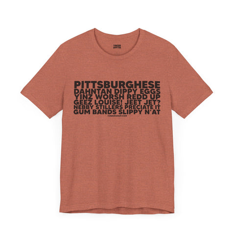 Pittsburghese Word Collage  - Short Sleeve Tee T-Shirt Printify Heather Clay S 