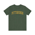 Forest green Vintage Classic Pittsburgh Short Sleeve T-Shirt with yellow text, perfect for casual wear and new product collections.