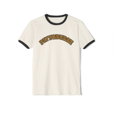 Pittsburgh Block Letters - Unisex Cotton Ringer T-Shirt