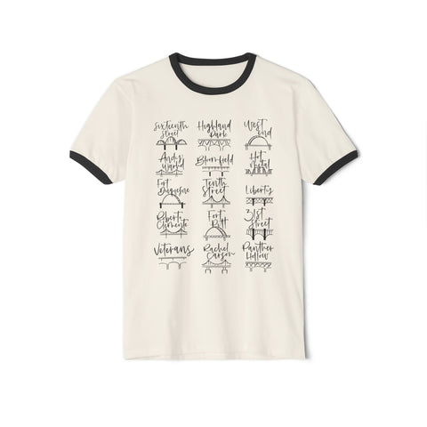 Pittsburgh Bridges Doodle - Unisex Cotton Ringer T-Shirt