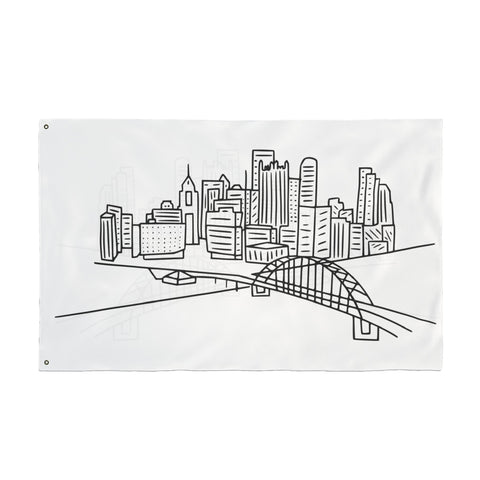 Pittsburgh Cartoon Skyline - Double Sided Flag