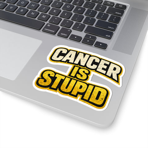 Cancer Is Stupid Sticker Black and Yellow Distressed
