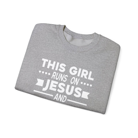 This Girl Runs on Jesus and Golf - Heavy Blend™ Crewneck Sweatshirt