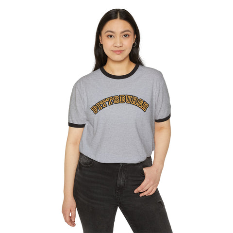 Pittsburgh Block Letters - Unisex Cotton Ringer T-Shirt