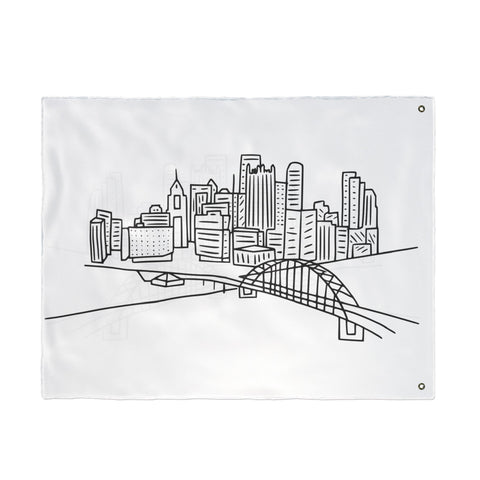 Pittsburgh Cartoon Skyline - Double Sided Flag
