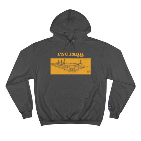 PNC Park - 2001 - Retro Schematic - Champion Hoodie Hoodie Printify Charcoal Heather S 