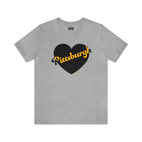 Pittsburgh Retro Heart - Short Sleeve Tee T-Shirt Printify Athletic Heather S 