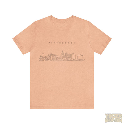 Pittsburgh One Line Drawing of Skyline T-Shirt  - Unisex bella+canvas 3001 T-Shirt Printify Heather Peach S 